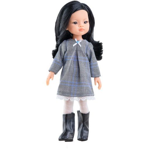 Кукла Лиу в клетчатом платье с кружевом, 32 см
