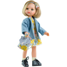 Кукла Карла в голубом пальто с цветочным рюкзачком, 32 см