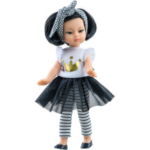 Кукла Миа в черно-белом платье с клетчатой повязкой, 21 см