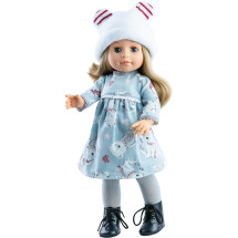 Платье с медвежатами, шапка с ушками и колготки для кукол 42 см
