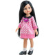 Кукла Карина в розовом клетчатом платье с вышивкой, 32 см 