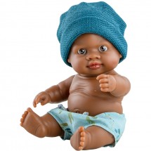 Кукла-пупс Олмо в синей шапочке, 22 см, мулат