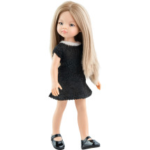 Кукла Маника в черном платье с белым воротничком, 32 см