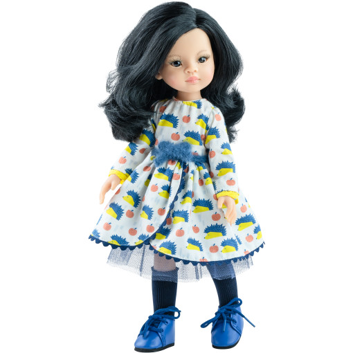 Кукла Лиу в платье с ежиками, 32 см