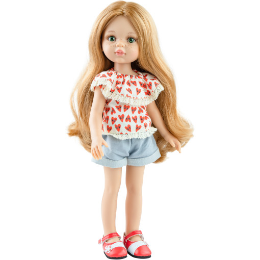 Кукла Даша в топе с сердечками с короткими волосами, 32 см