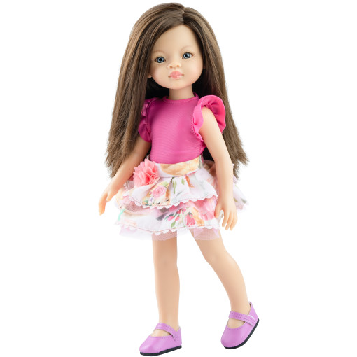 Кукла Лиу в розовом топе и юбке с цветами, 32 см