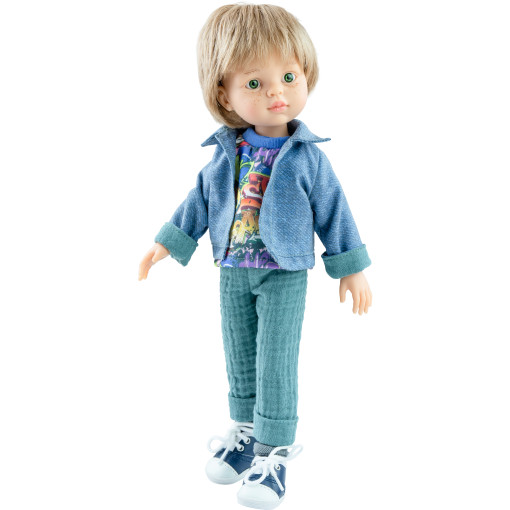 Кукла Луис в голубых брюках и джинсовом жакете, 32 см