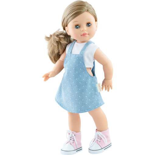 Кукла Soy Tu Эмма в голубом сарафане в мелкий горошек, 42 см