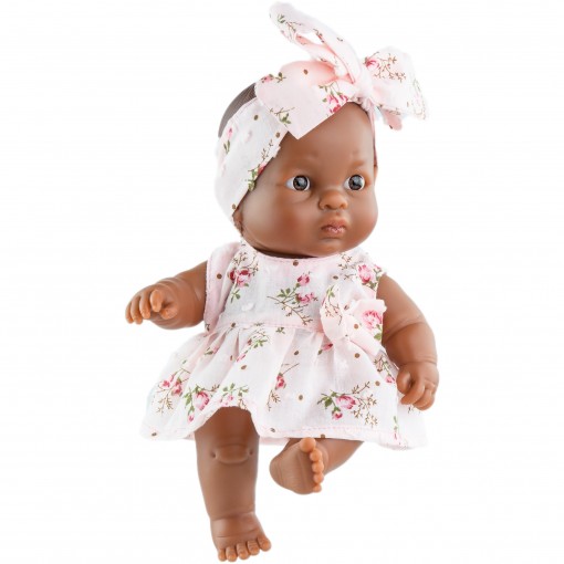 Кукла-пупс Хана, в цветочном платье с повязкой, 22 см, мулатка