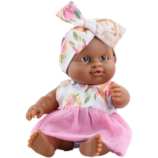 Кукла-пупс Ирина в цветочном платье с повязкой, 22 см, мулатка
