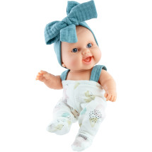 Кукла-пупс Берта в комбинезоне с синим бантом, 22 см