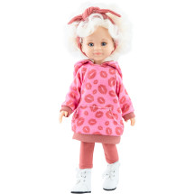 Платье-худи, розовые брюки и повязка с бантом для кукол 32 см