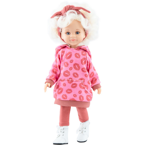 Платье-худи, розовые брюки и повязка с бантом для кукол 32 см