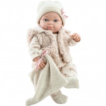 Бежевый теплый костюмчик с полотенцем для кукол Бэби 32 см