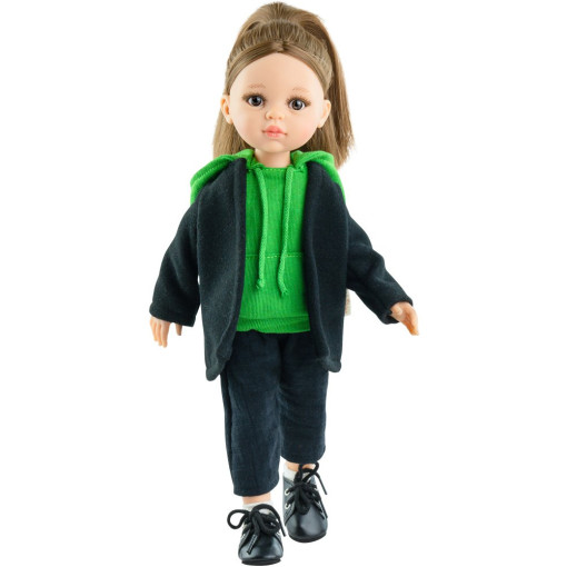 Кукла Берта в брюках и зеленом худи, 32 см