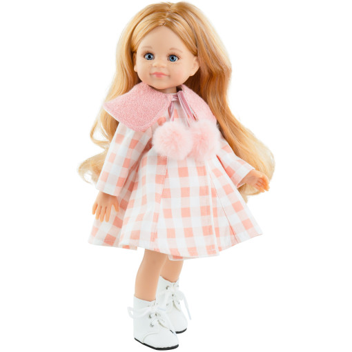 Кукла Кончита в платье с воротником и пушистыми помпонами, 32 см