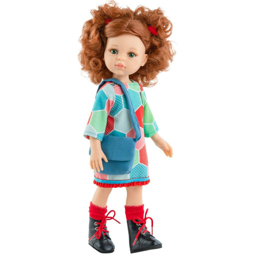 Кукла Вирхи с сумочкой и в платье с ромбами, 32 см