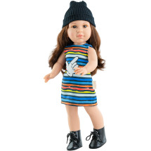Кукла Soy Tu Мари Кармен в полосатом платье и черной шапке, 42 см