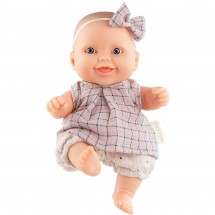 Кукла-пупс Биби в клетчатой кофточке с повязкой-бантом, 22 см