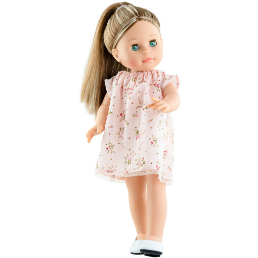 Розовое короткое платье с цветами для кукол 42 см