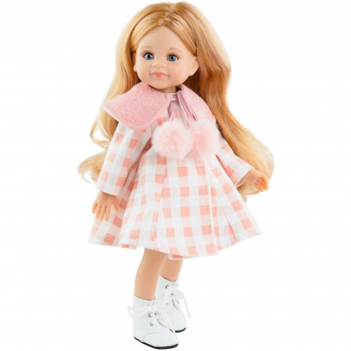 Кукла Кончита в платье с воротником и пушистыми помпонами, 32 см (уценка)