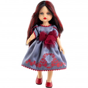 Серое платье с красным бантом для кукол 32 см
