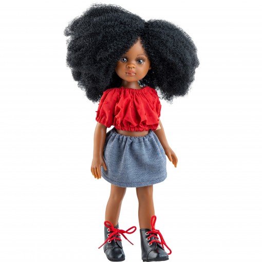 Красный топ и серая мини-юбка для кукол 32 см
