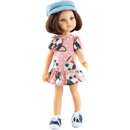 Платье с собачками и голубое кепи для кукол 32 см