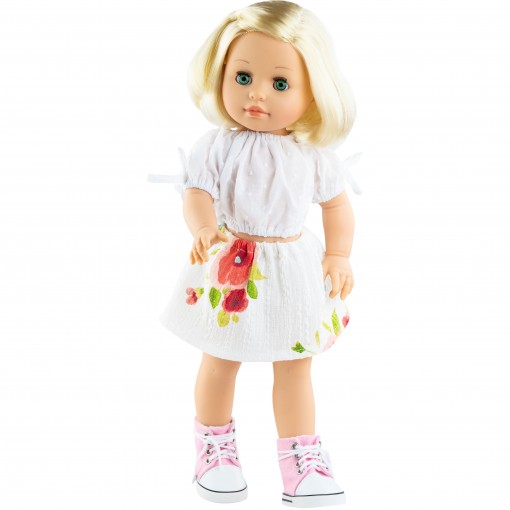Белый топ и юбка с цветами для кукол 42 см