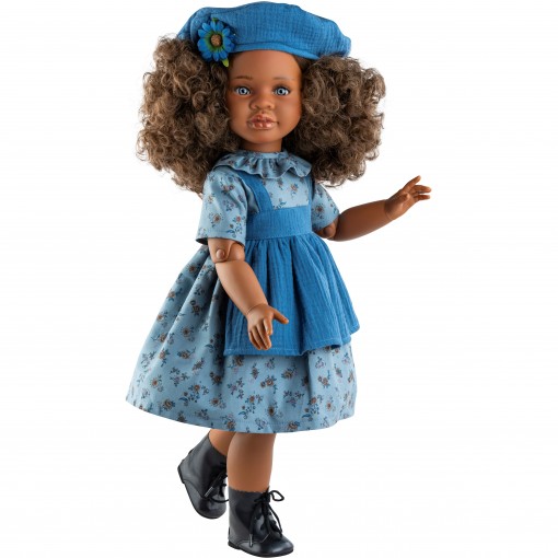 Голубое платье с передником и берет для шарнирных кукол 60 см