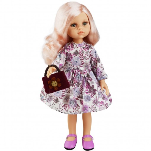 Платье с розовыми цветами и сумочка для кукол 32 см